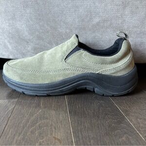 LL Bean Insulated Moccasin Slip on Tan/Olive‎ Green Suede Size 8.5W